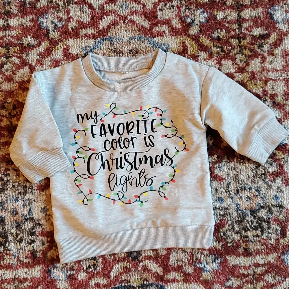 Great Gift - Christmas sweatshirt 6-12 months holiday lights + Honest Headband